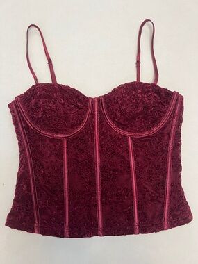 PRETTY GARBAGE WINE COLORED CORSET TOP WITH LACE DETAIL SIZE MEDIUM
